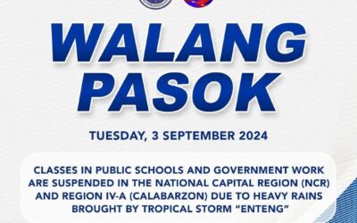 Classes and Government Work Suspended in NCR and Region IV-A on September 3, 2024, Due to Tropical Storm Enteng