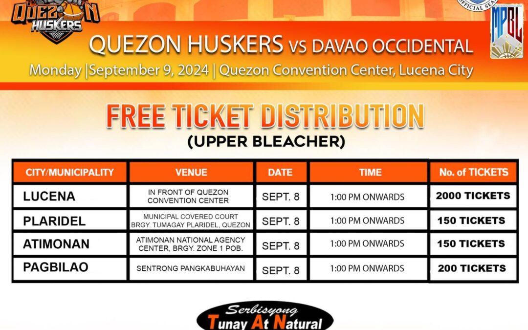 Quezon Huskers…. 200 Free Ticket for Pagbilaoins